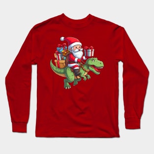 Santa Claus Riding T-REX Long Sleeve T-Shirt